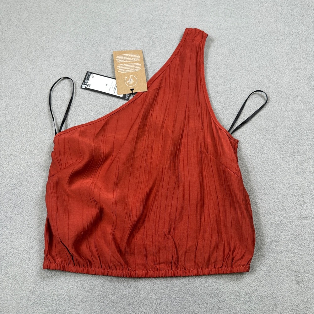 NWT Vero Moda Top One Shoulder XS Barn Red Sleeveless Textured Elastic Blouse